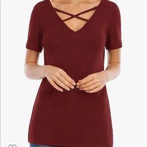 Short sleeve cross cross v neck top womens medium